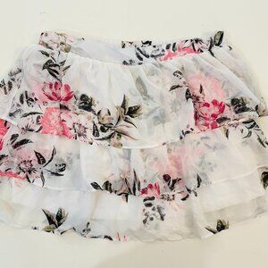Rue21 XL White Floral Tiered Skirt Sheer Mesh Overlay Pink Black Summer BOHO NWT